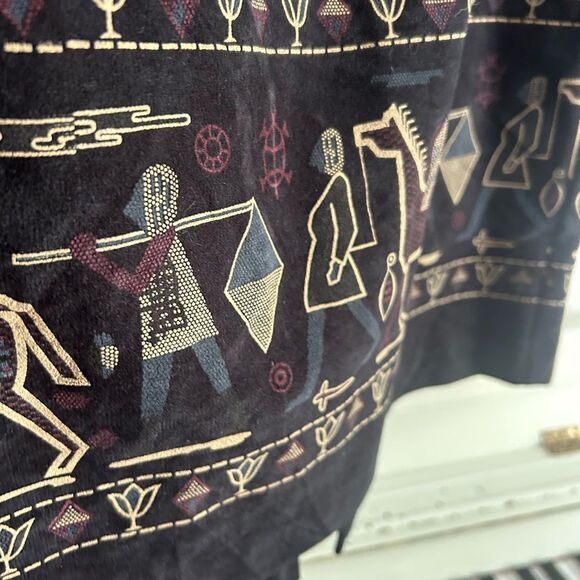 Vintage Wearever Black Patterned Mini A-Line Skirt XL - Picture 3 of 14